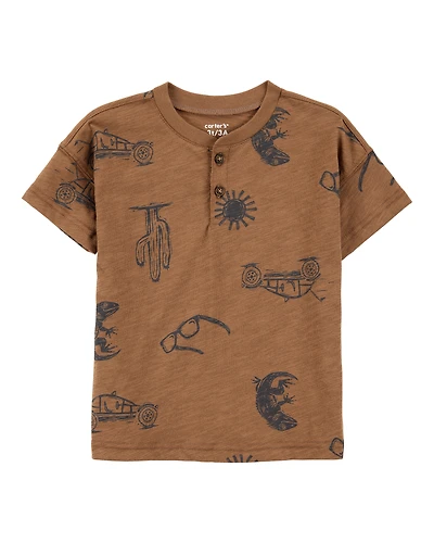 Toddler Desert Print Henley - Brown