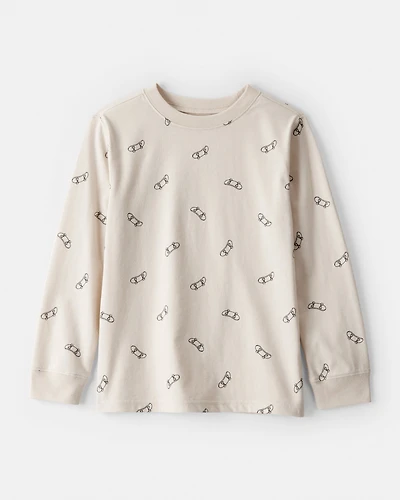 Boys Skateboard Print Long-Sleeve Graphic Tee - Brown