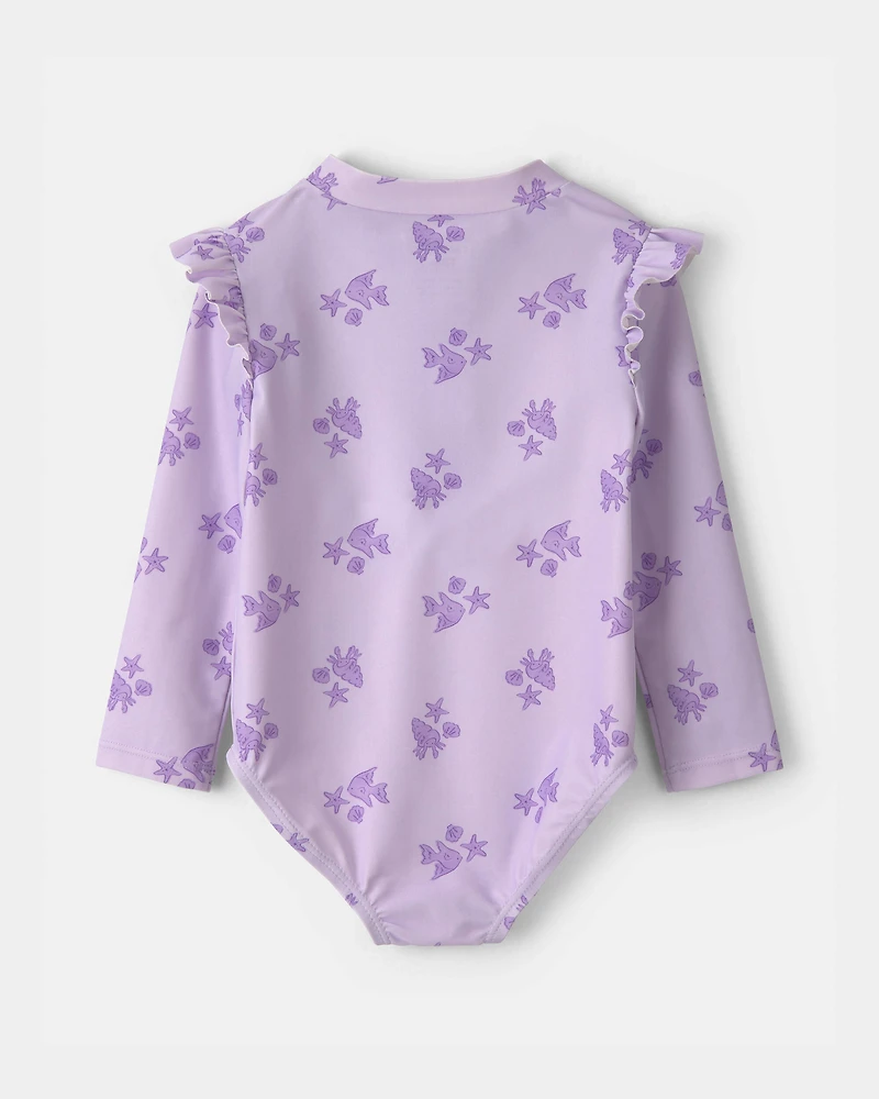Baby Girl Sea Animal 1-Piece Rashguard Swimsuit - Purple