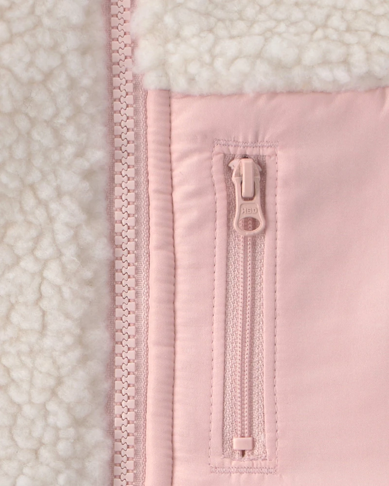 Toddler Girl Teddy Fleece Vest - Cream/Pink