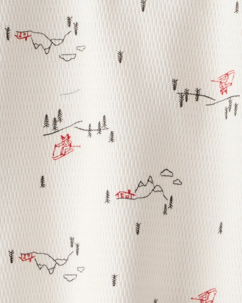 Toddler Boy Skiing Henley T-Shirt - Cream