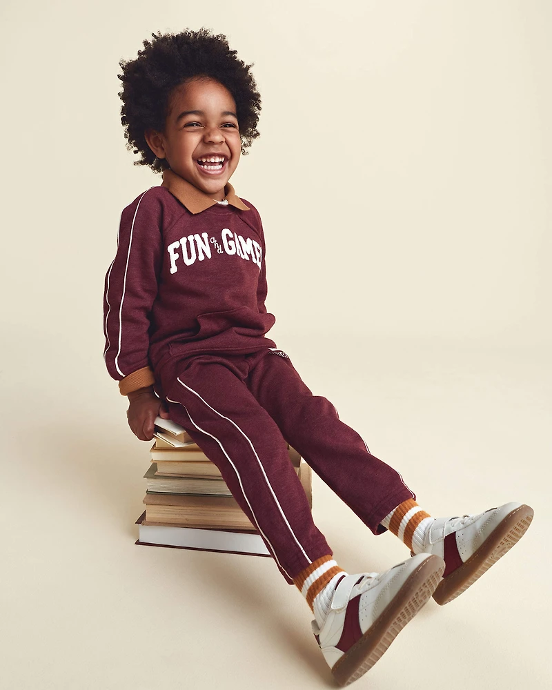 Toddler Boy 'Play' French Terry Joggers - Burgundy