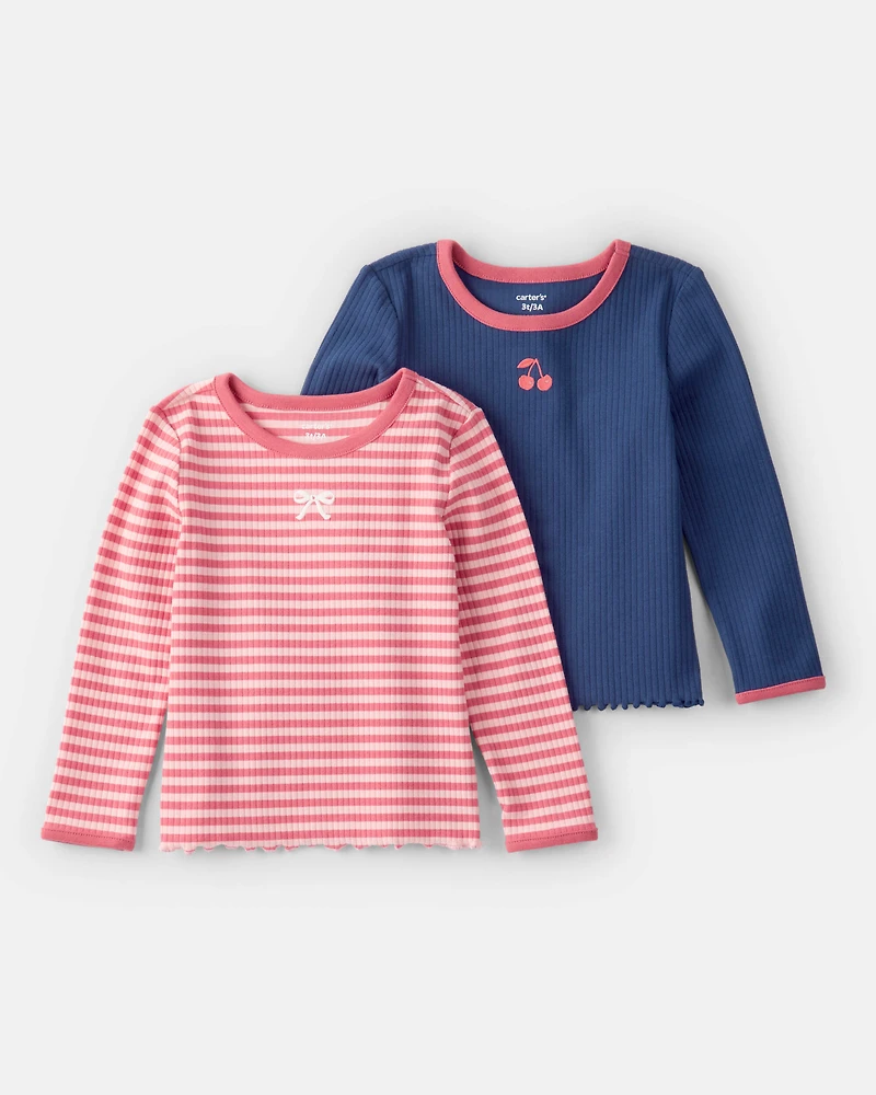 Toddler Girl 2-Pack Long-Sleeve Tops - Blue/Pink