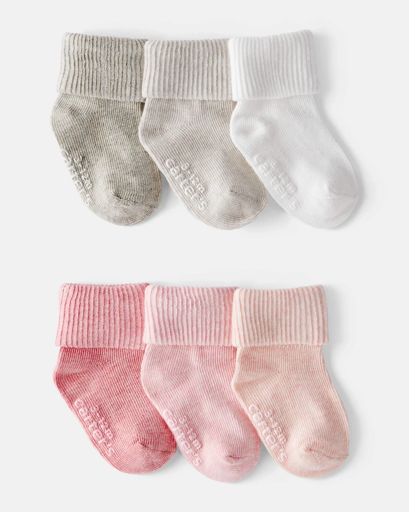 Baby Girl 6-Pack Socks - White/Pink