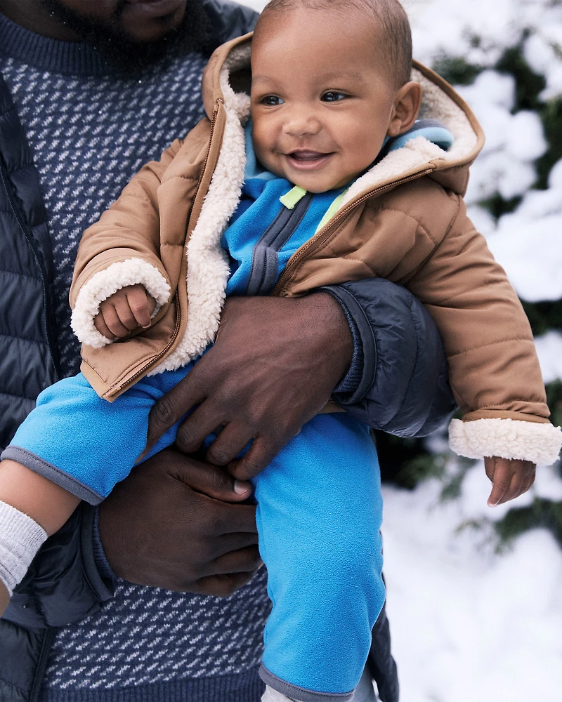 Baby Boy Colour Block Fleece Long-Sleeve Jumpsuit - Blue