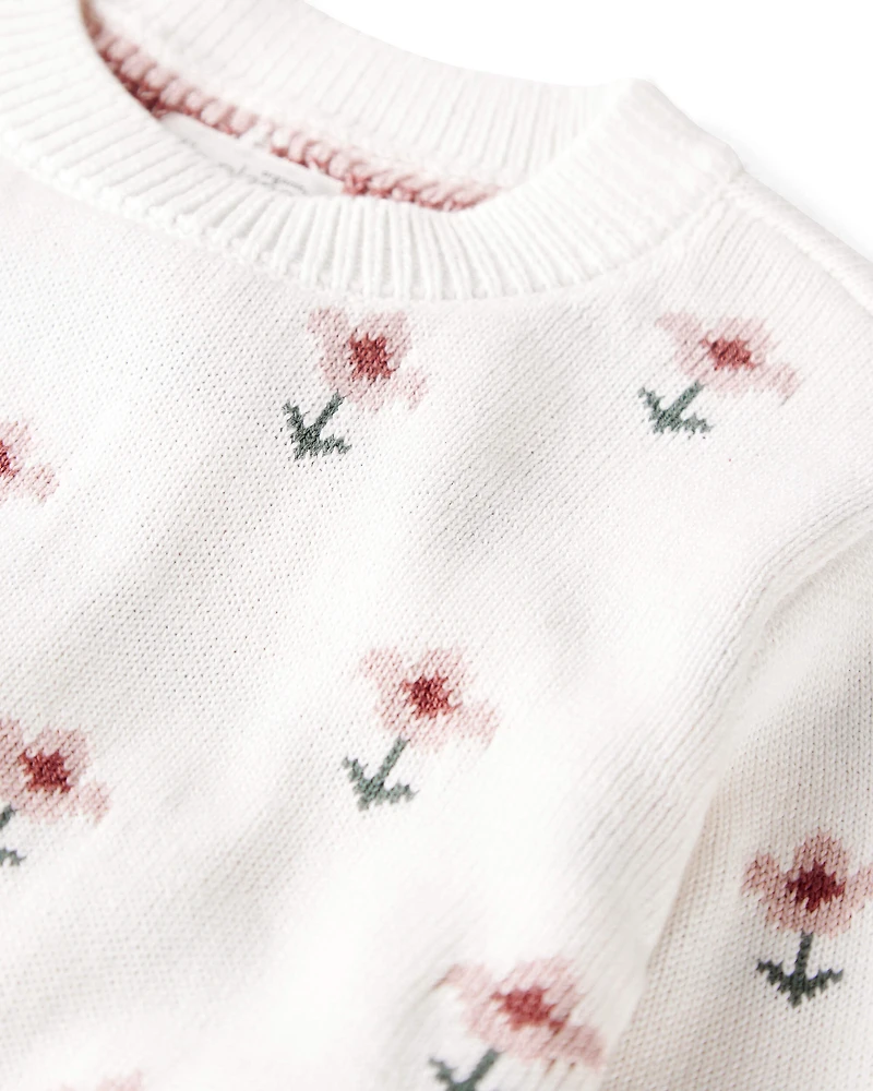 Toddler Girl Organic Cotton Knit Sweater Wildflower Print
