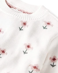 Toddler Girl Organic Cotton Knit Sweater Wildflower Print