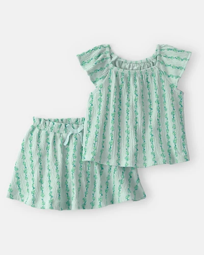 Baby Girl 2-Piece Vine Short-Sleeve Top & Skirt Set - Green