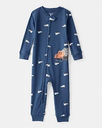 Toddler Boy Construction 100% Cotton 2-Way Zip 1-Piece Pyjamas