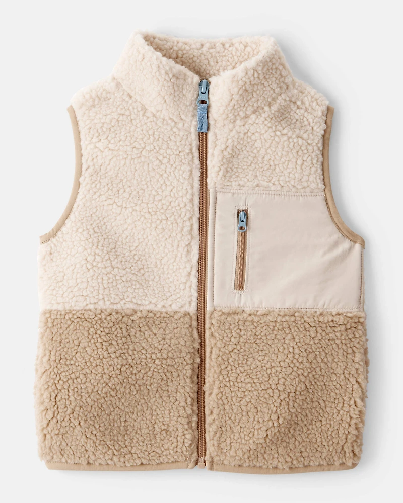 Toddler Boy Sherpa Sleeveless Vest - Tan
