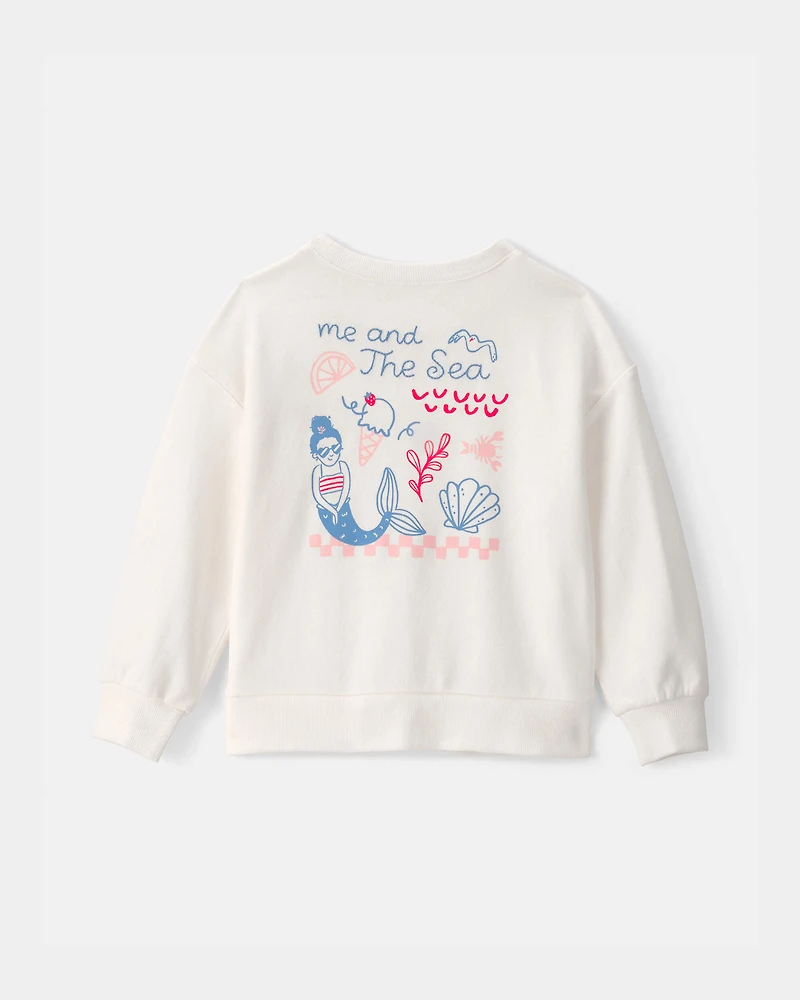 Toddler Girl Mermaid French Terry Pullover Sweatshirt - Ivory