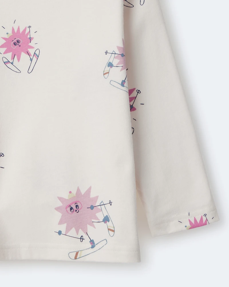 Toddler Girl Skiing Abstract Long-Sleeve Relaxed Graphic Top - Cream