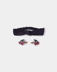 Toddler Girl 2-Pack Cherry Headwrap & Hair Clip Set - Navy/Red