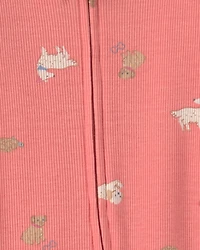 Baby Girl Dog Foot Art Snug Fit Sleeper - Pink