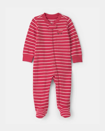 Baby Boy Firetruck Striped 100% Cotton 2-Way Zip Sleeper - Red