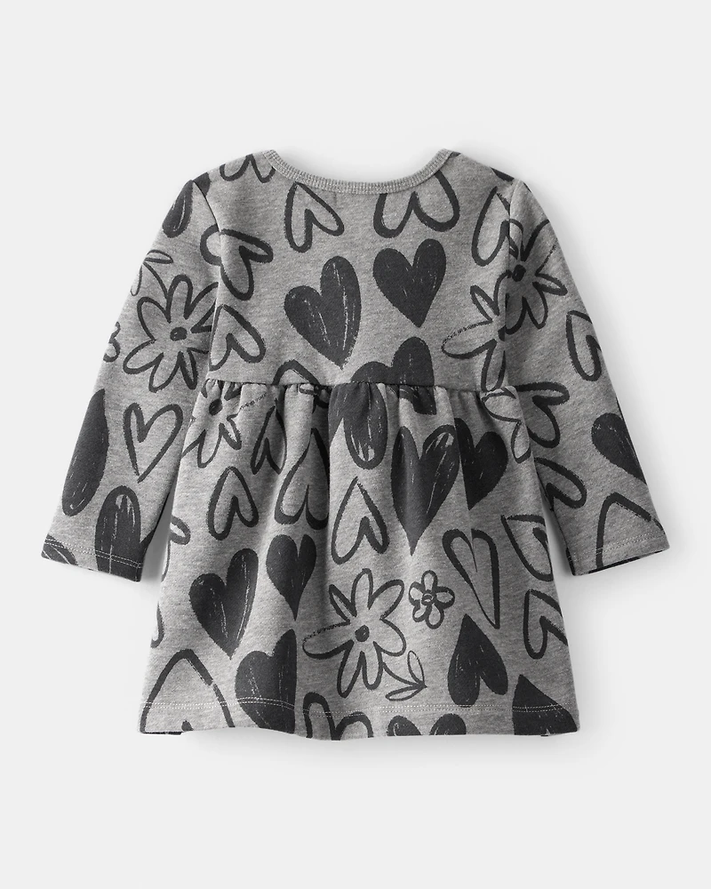 Baby Girl DayDream Fleece Heart Knit Dress - Grey