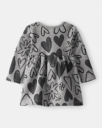 Baby Girl DayDream Fleece Heart Knit Dress - Grey