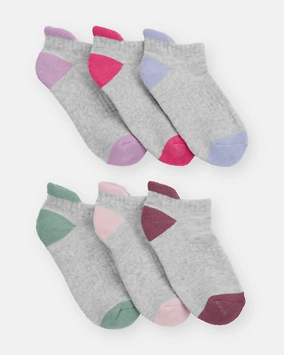 Girls 6-Pack No Show Socks - Grey