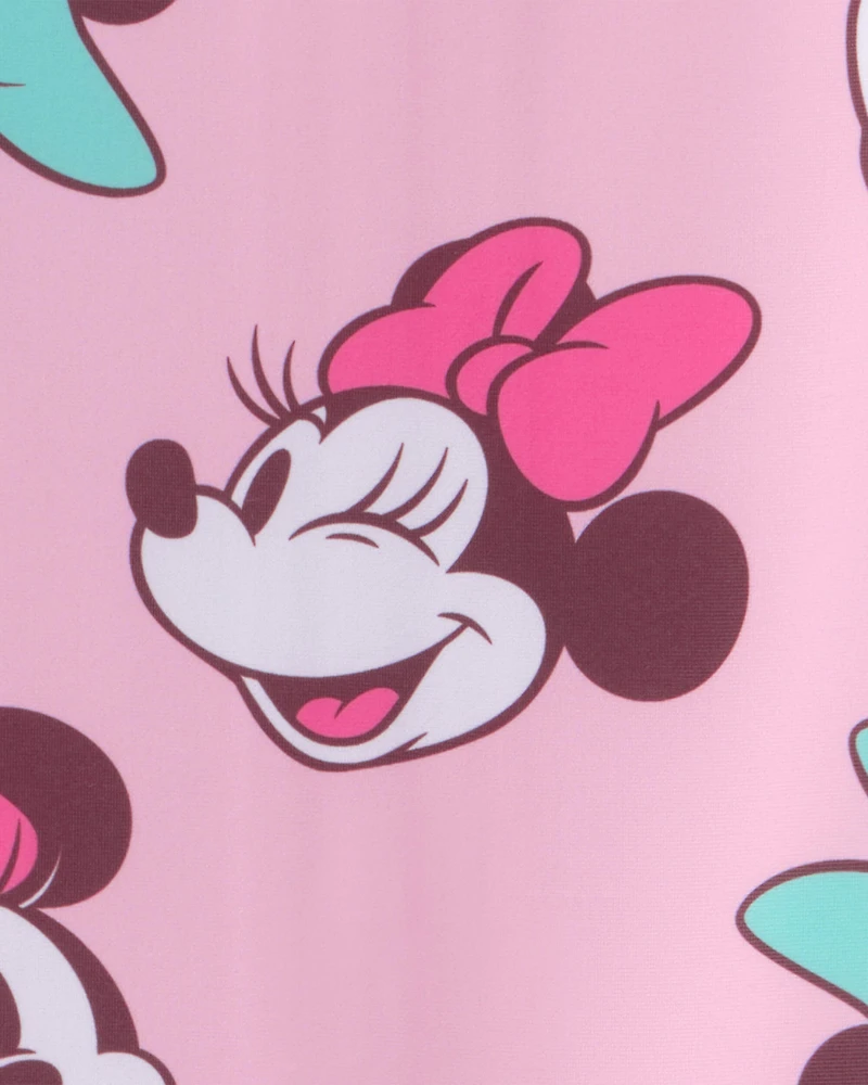 Baby Girl Disney© Minnie Mouse Gingham Long-Sleeve 1-Piece Swimsuit - Pink
