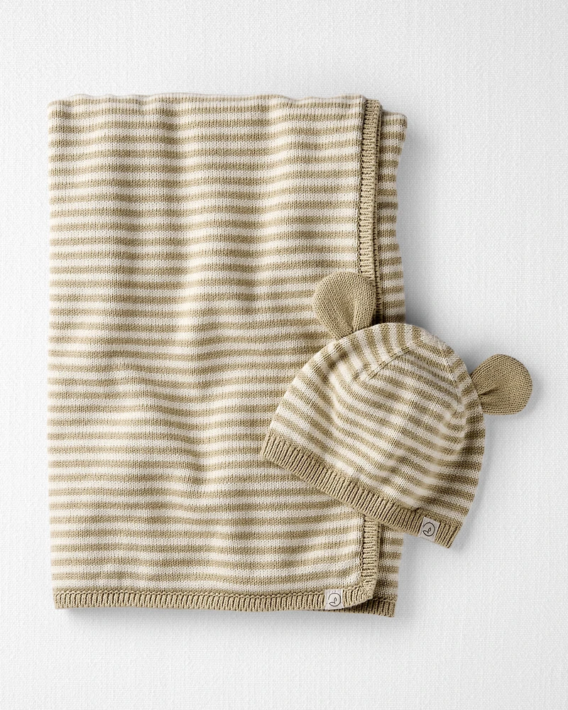 Baby Organic Cotton Striped Sweater Knit Ear Cap
