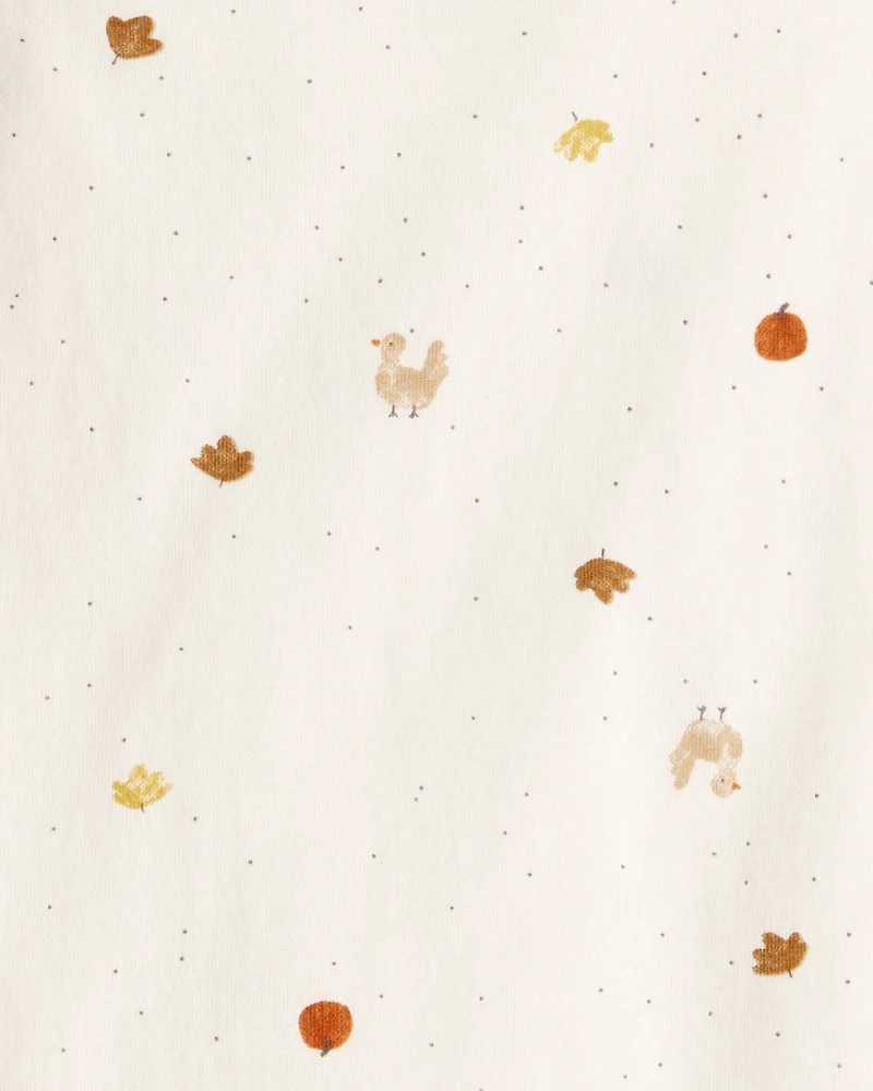 Baby Girl 3-Piece Turkey Print Cotton Dress Set - White/Brown