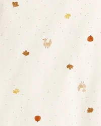 Baby Girl 3-Piece Turkey Print Cotton Dress Set - White/Brown