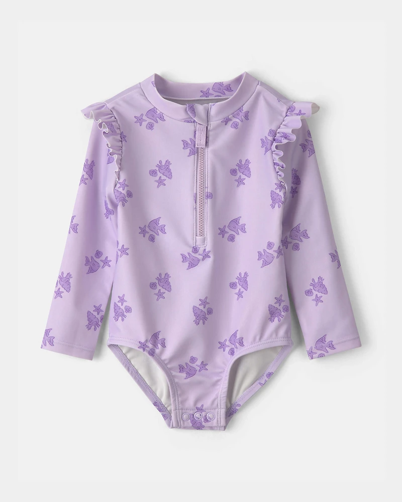 Baby Girl Sea Animal 1-Piece Rashguard Swimsuit - Purple