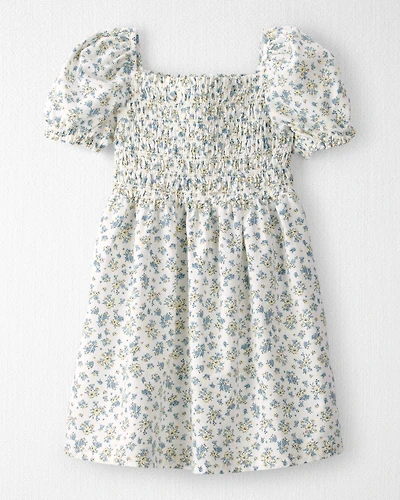 Toddler Girl Smocked Dress Made with Organic Cotton Spring Bloom Print
