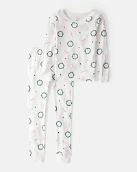 Kid Wreath PurelySoft Long-Sleeve Snug Fit 2-Piece Pajamas - White