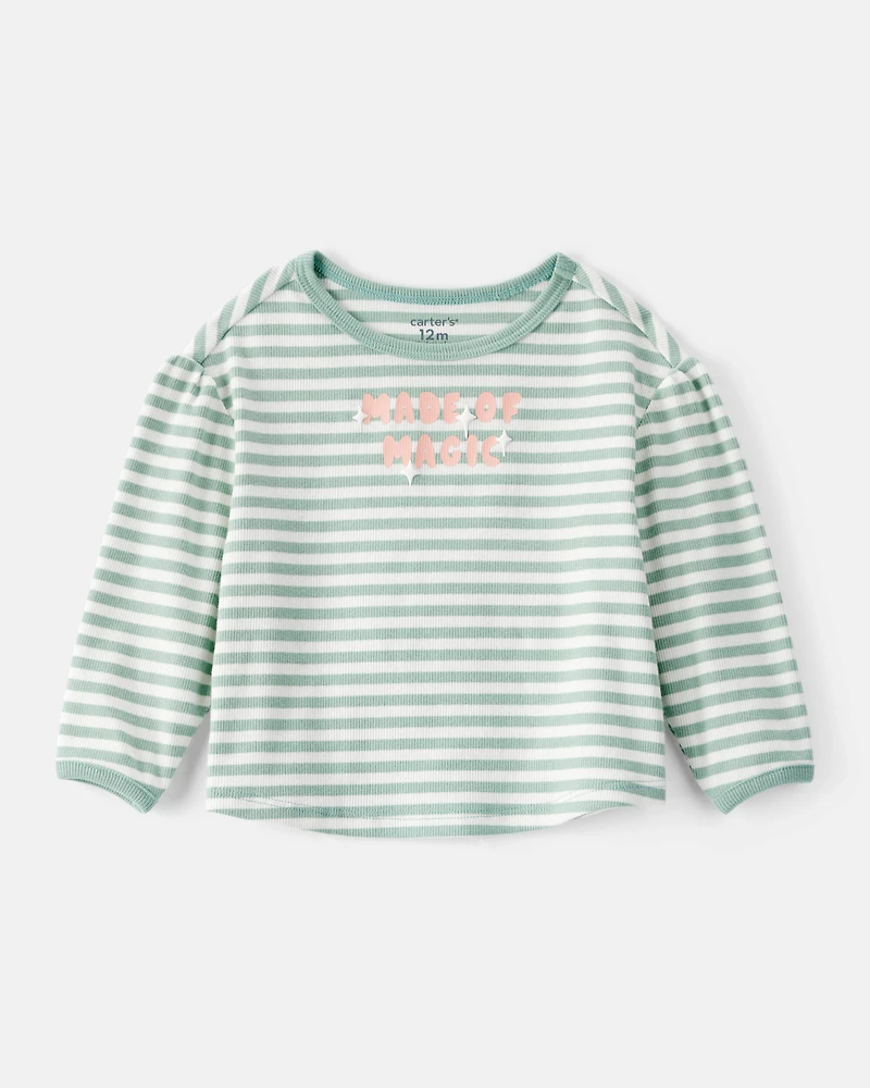 Baby Girl 'Made of Magic' Striped Long-Sleeve Top - Green