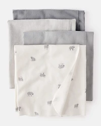Baby 4-Pack Sheep Print Receiving Blankets - White/Grey