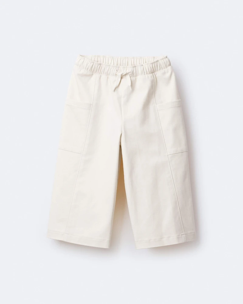 Toddler Girl Wide Leg Pocket Pant - Cream