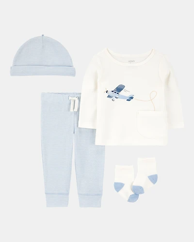 Baby 4-Piece Airplane Print Outfit Set