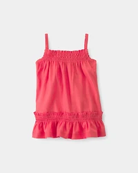 Baby Girl 2-Piece Solid Linen Sleeveless Dress Set - Pink/Red