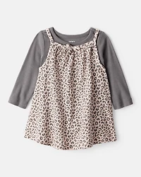 Baby Girl 2-Piece Leopard Print Long-Sleeve Dress Set