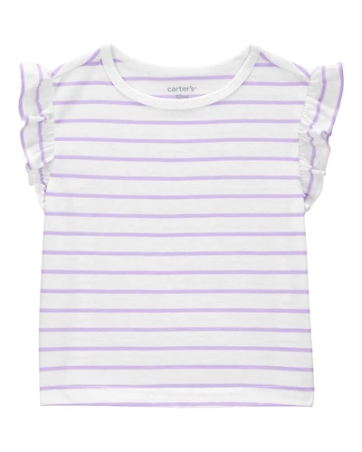 Baby Striped Flutter Short-Sleeve Tee - Purple