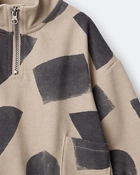 Toddler Boy Quarter-Zip Sweatshirt with Shapes - Khaki