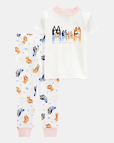 Toddler Girl Bluey Snug Fit Cotton 2-Piece Pyjamas - White