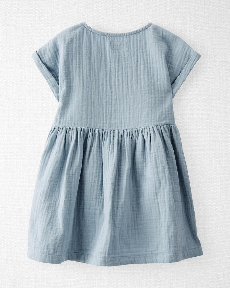 Toddler Organic Cotton Gauze Dress Blue
