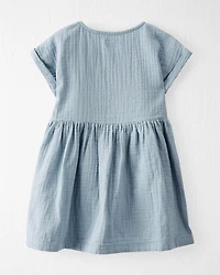 Toddler Organic Cotton Gauze Dress Blue