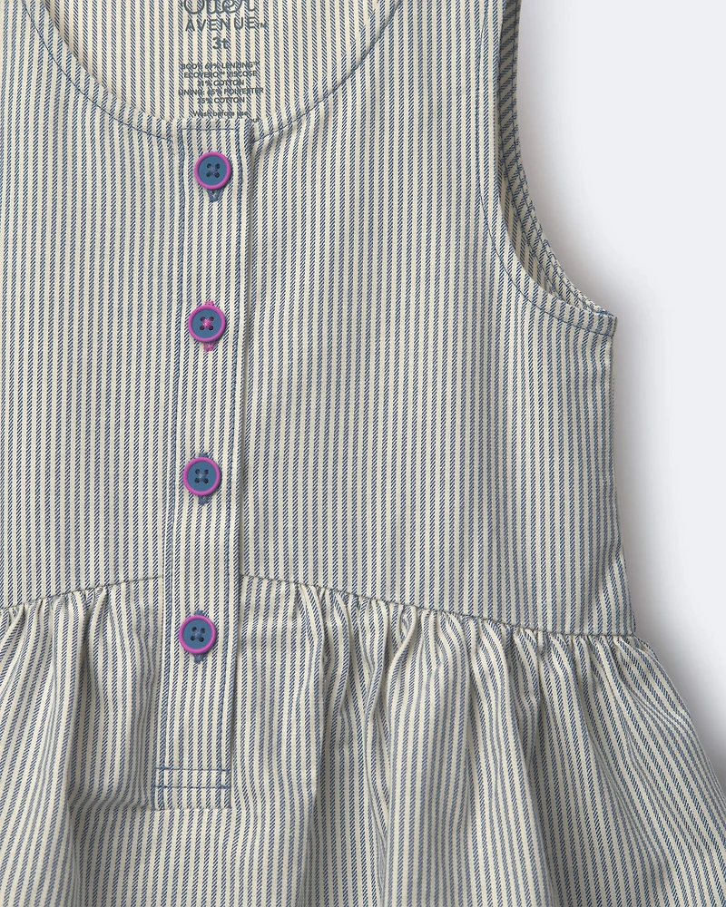 Toddler Girl Tiered Drop-Waist Dress Stripes - Cream/Slate Blue