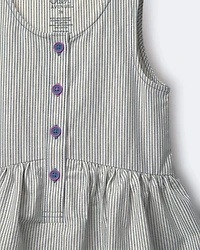 Toddler Girl Tiered Drop-Waist Dress Stripes - Cream/Slate Blue