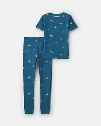 Boys Paper Airplane 100% Cotton 2-Piece Pyjama Set - Navy Blue