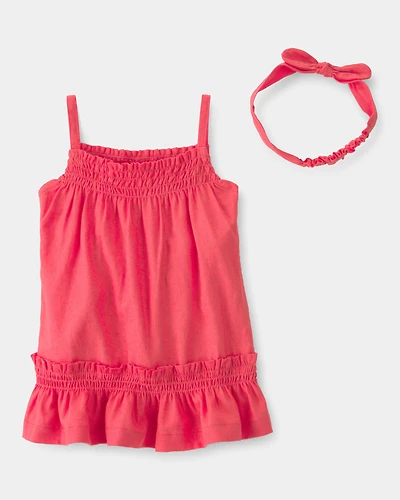 Baby Girl 2-Piece Solid Linen Sleeveless Dress Set - Pink/Red