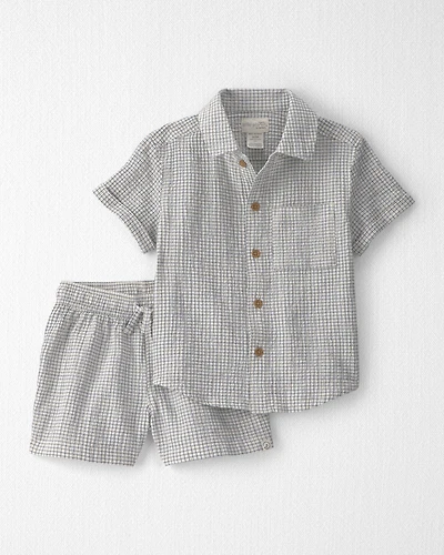 Toddler Boy 2-Piece Organic Cotton Seersucker Gauze Top & Short  Set