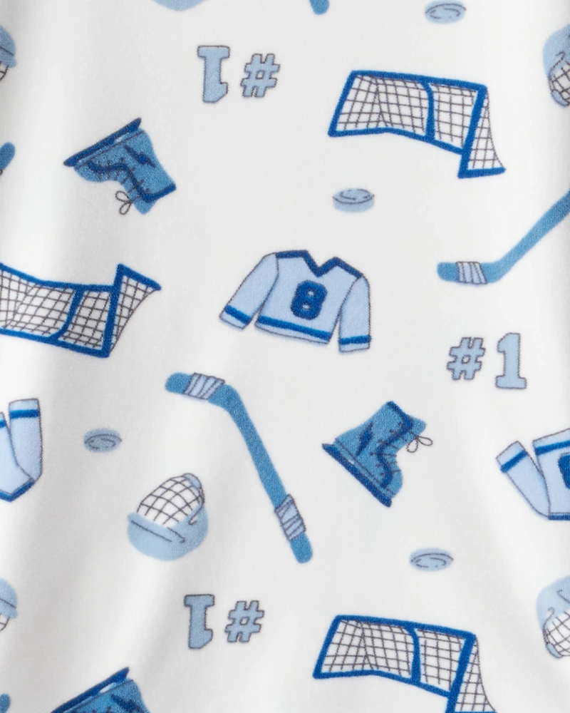 Boys Hockey Print Fleece Long-Sleeve 2-Piece Pyjamas – Blue