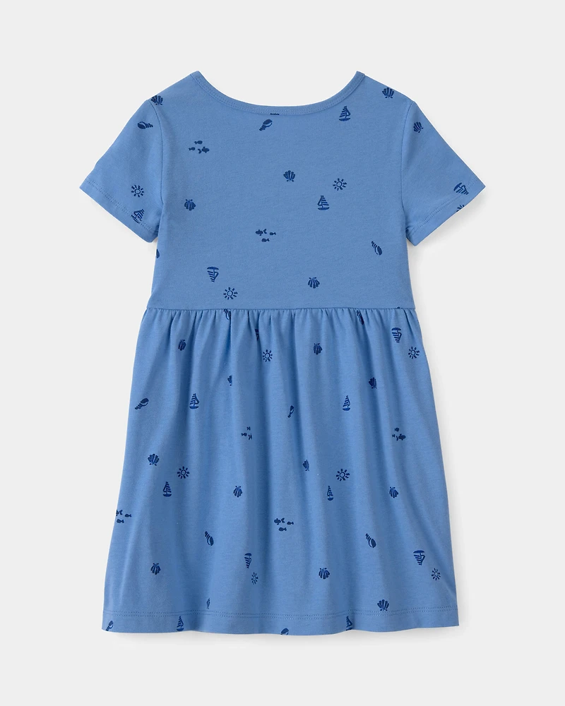 Toddler Girl Seashell Short-Sleeve Dress - Blue
