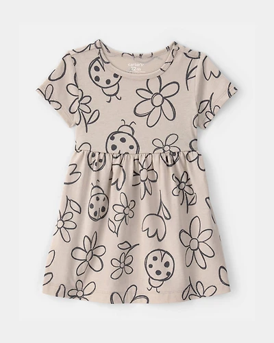 Baby Girl Floral Ladybug Short-Sleeve Dress - Brown