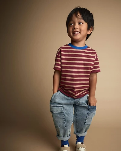 Toddler Boy Relaxed Tee Stripes - Burgundy
