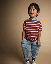 Toddler Boy Relaxed Tee Stripes - Burgundy